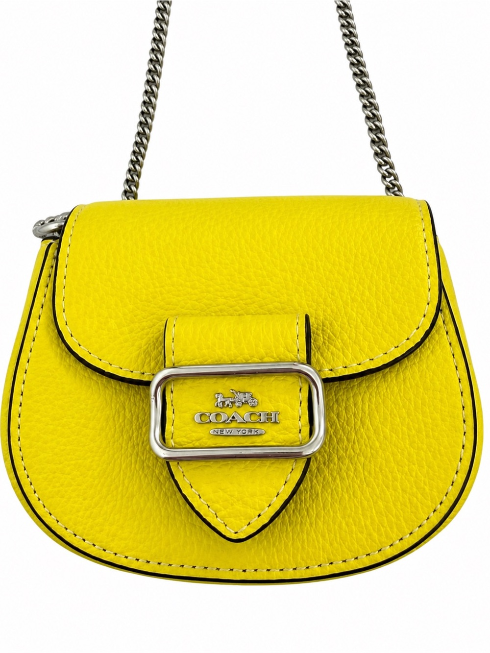 New- Coach Morgan Card Case On A Chain in Bright Yellow refined pebble leather - Picture 3 of 8